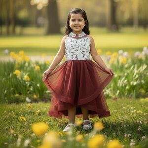 Brand new Flower girl dress maroon and white bodice.
